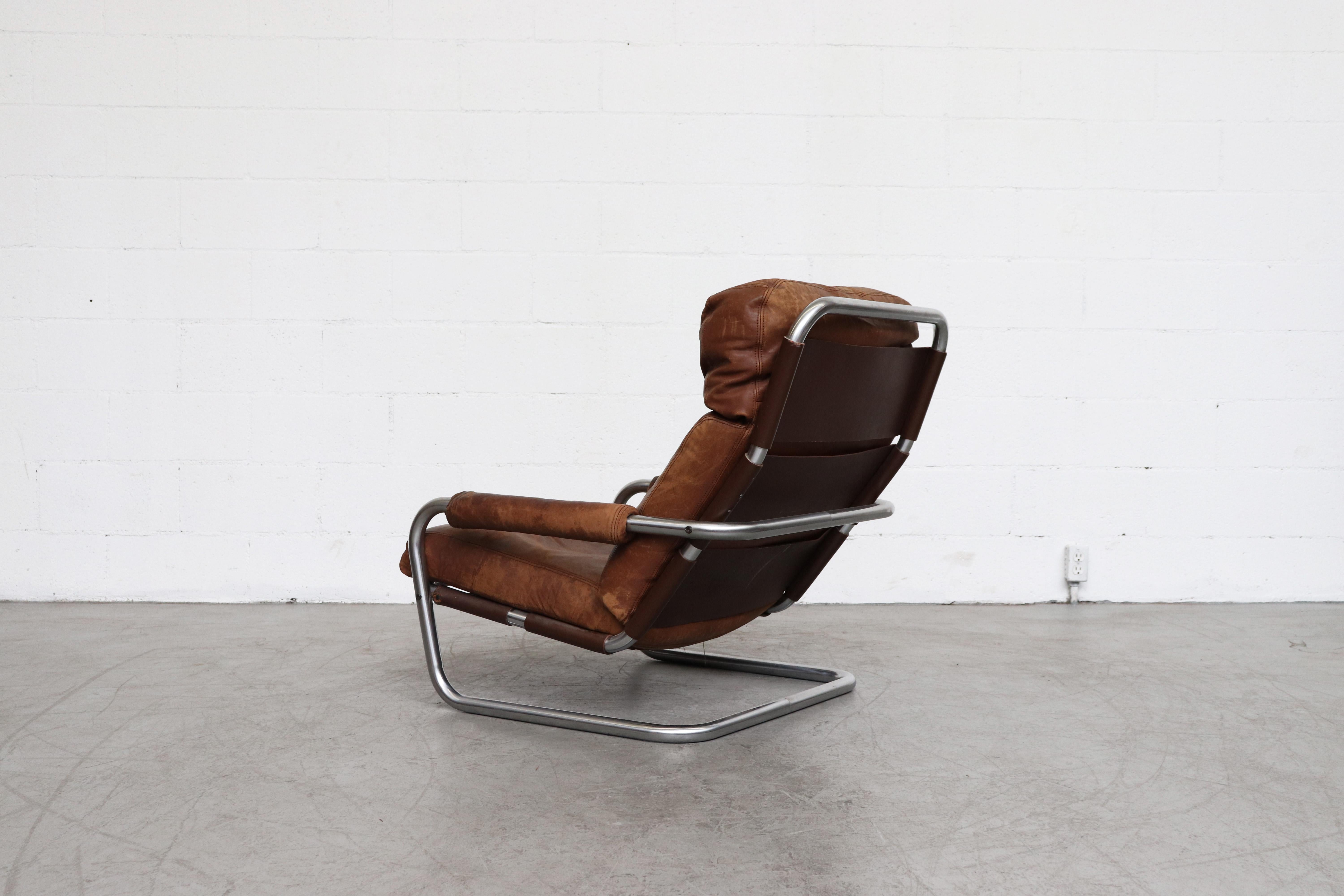 Pair of Jan Des Bouvrie Well Loved Oberman Lounge Chairs In Fair Condition In Los Angeles, CA