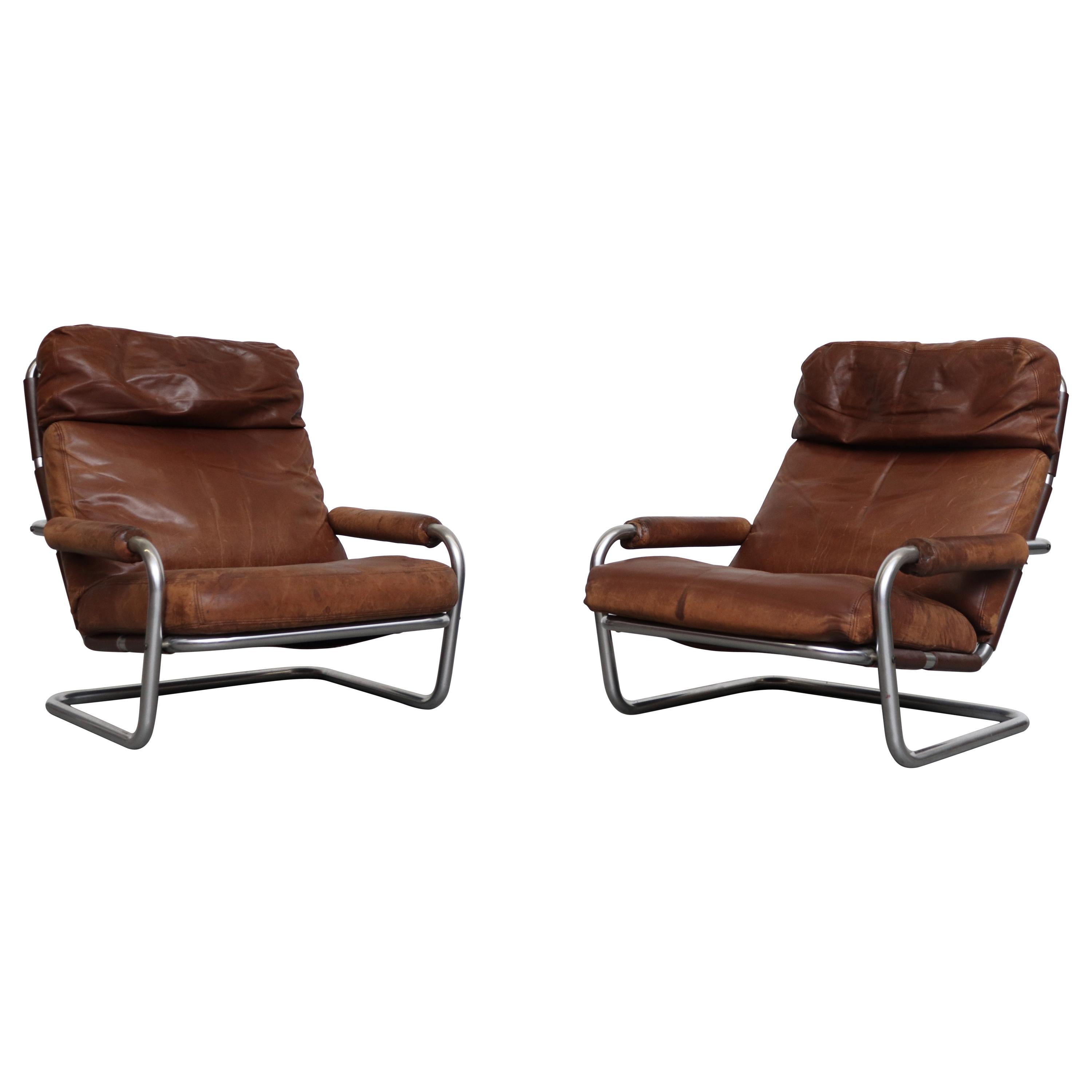 Pair of Jan Des Bouvrie Well Loved Oberman Lounge Chairs