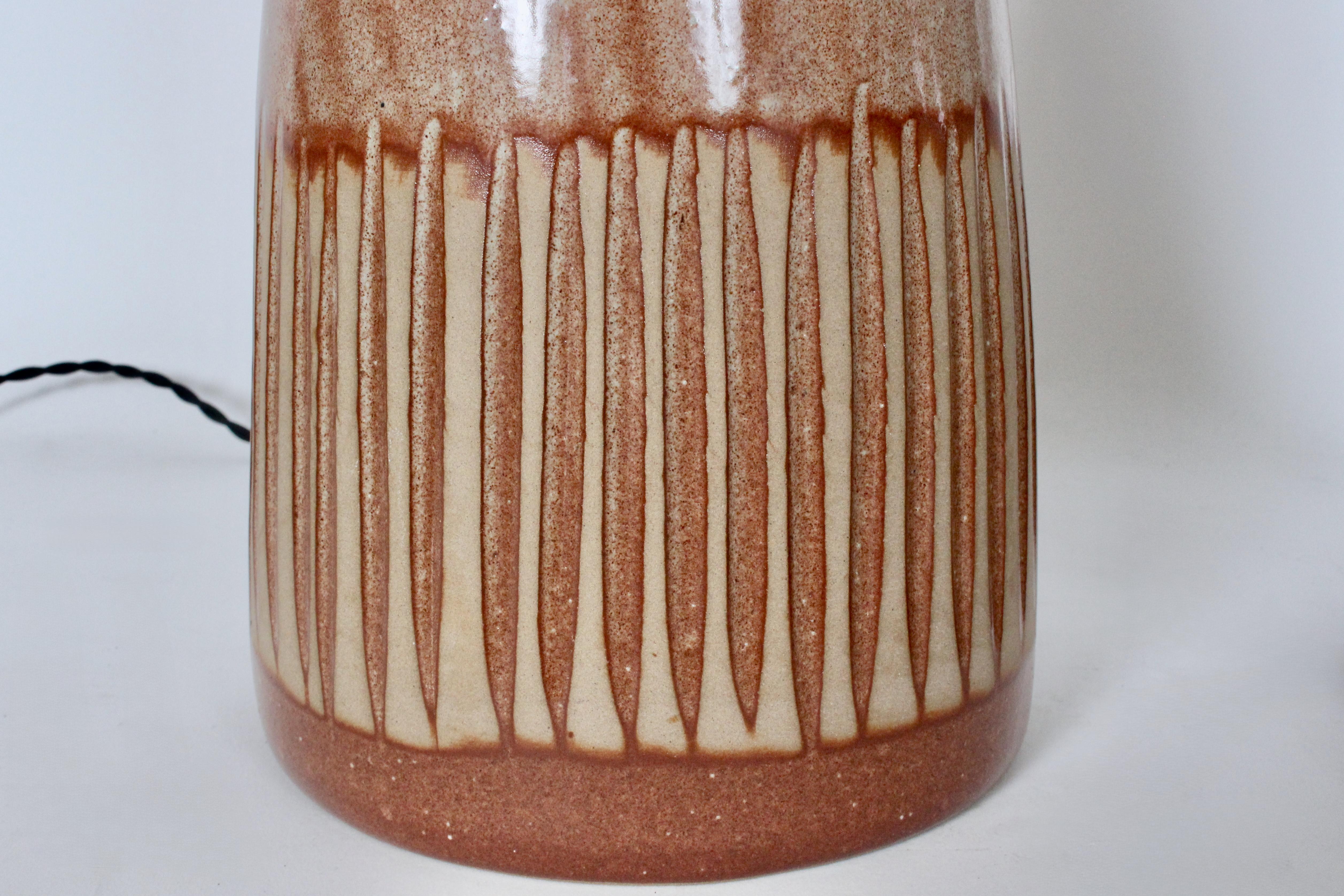 Pair of Jane and Gordon Martz Hand Incised & Glazed Butterscotch Table Lamps For Sale 8