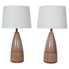 Pair of Jane and Gordon Martz Hand Incised & Glazed Butterscotch Table Lamps