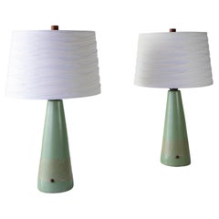 Pair of Jane and Gordon Martz Lamps in Seafoam Green with Tan Incising