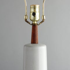 Pair of Jane and Gordon Martz Stoneware Lamps for Marshall Studios, Blue, Walnut