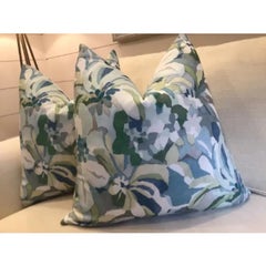 Pair of Jane Churchill for Cowtan and Tout “Hot House” in Teal & Blue Pillows