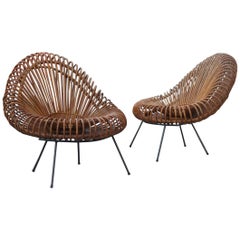 Pair of Janine Abraham and Dirk Jan Rol Bamboo Armchairs Editiron Rougier, 1950s