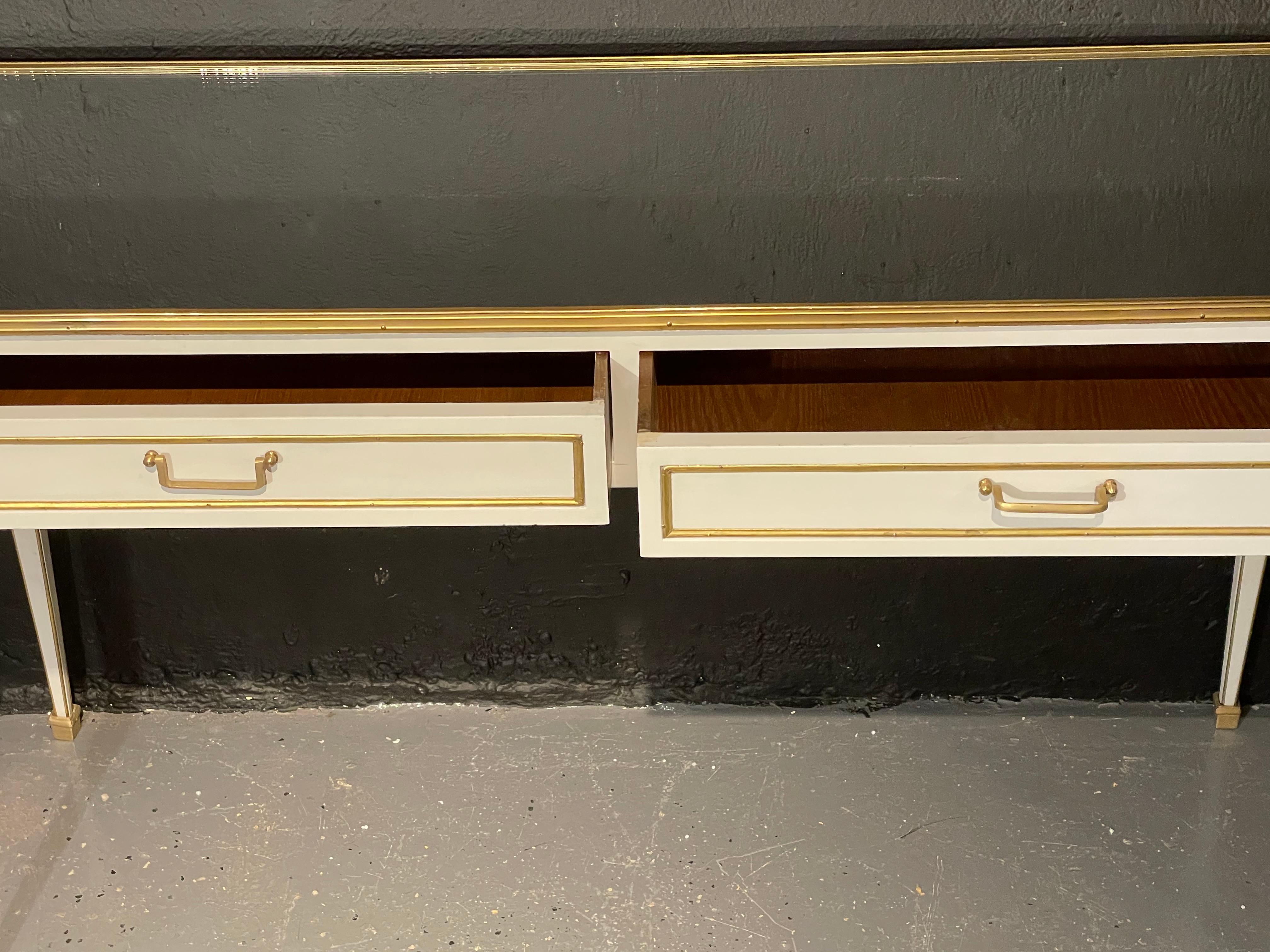 Pair of Jansen Hollywood Regency Style Console / Sofa Tables, Mirrored & Painted 7