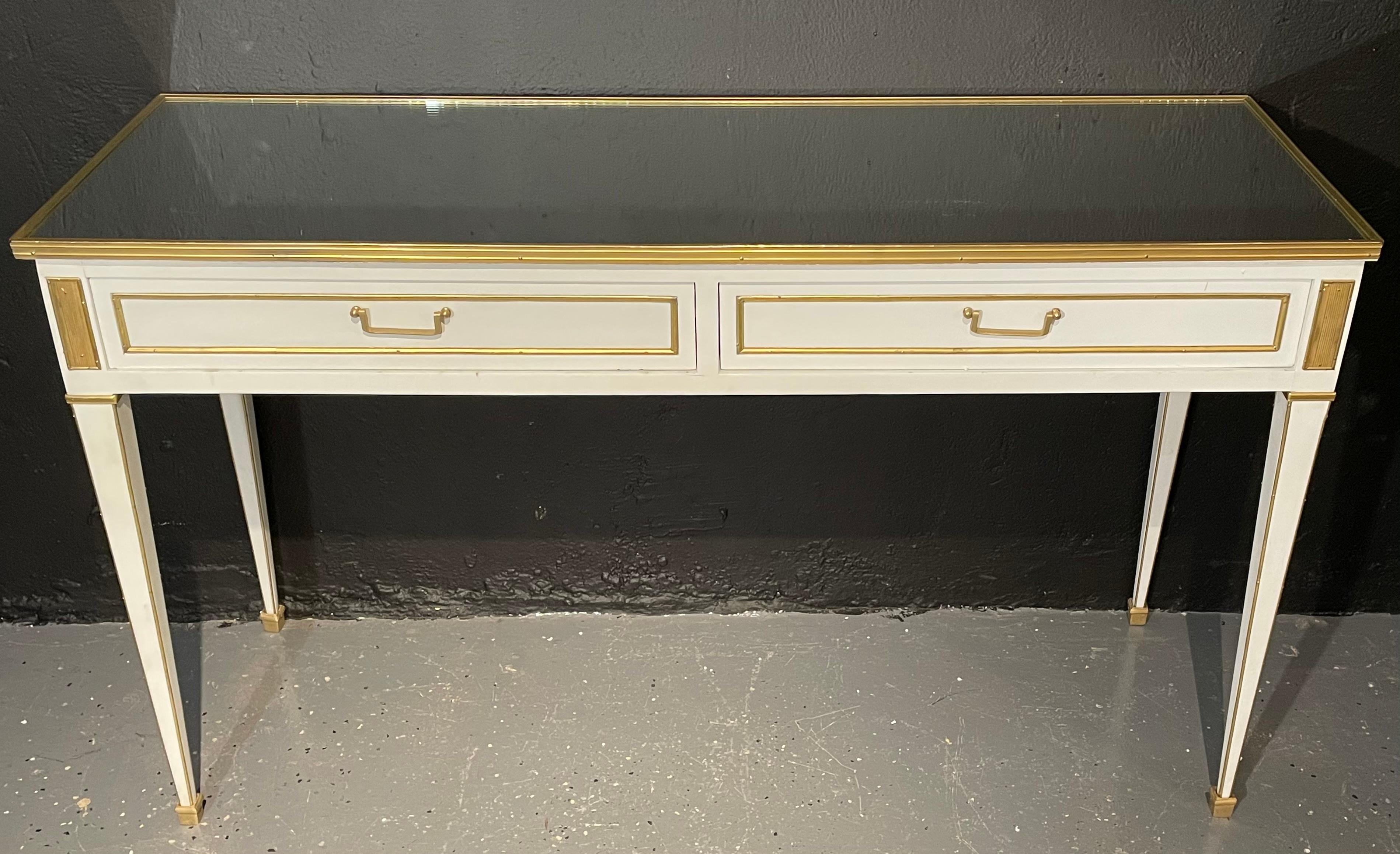 Bronze Pair of Jansen Hollywood Regency Style Console / Sofa Tables, Mirrored & Painted