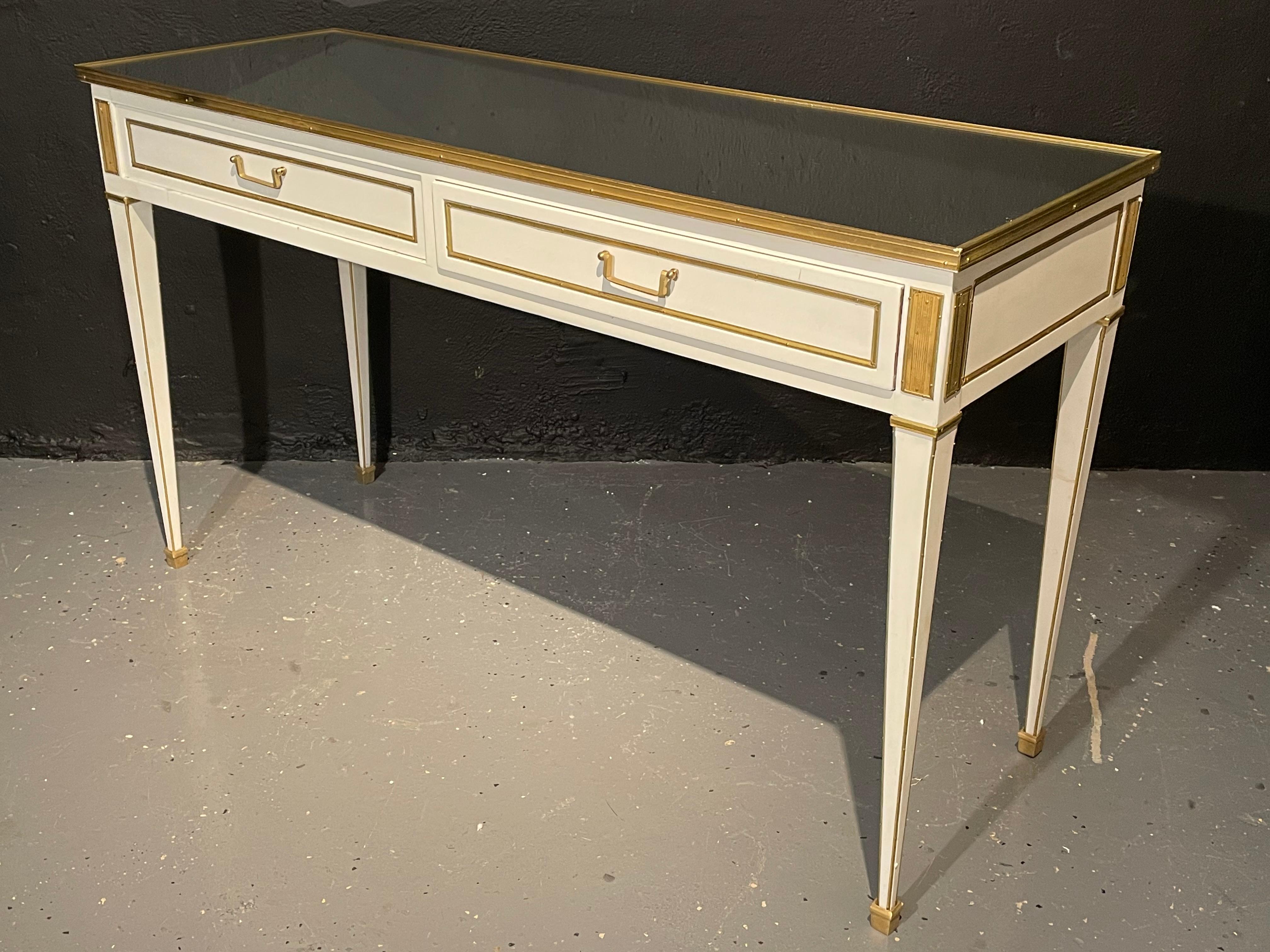 Pair of Jansen Hollywood Regency Style Console / Sofa Tables, Mirrored & Painted 2