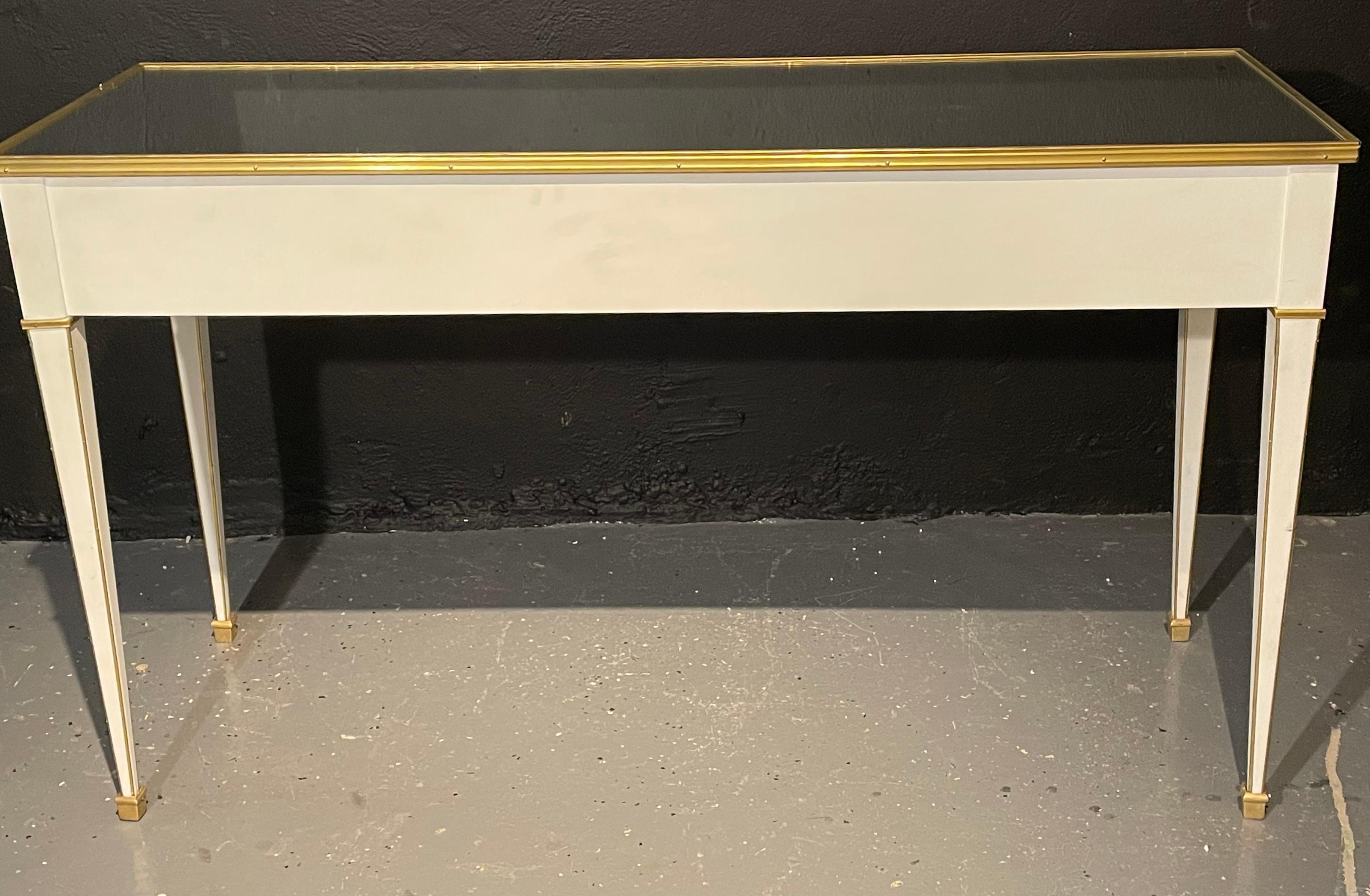Pair of Jansen Hollywood Regency Style Console / Sofa Tables, Mirrored & Painted 3