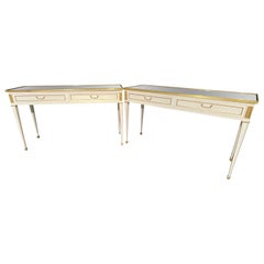 Pair of Jansen Hollywood Regency Style Console / Sofa Tables, Mirrored & Painted