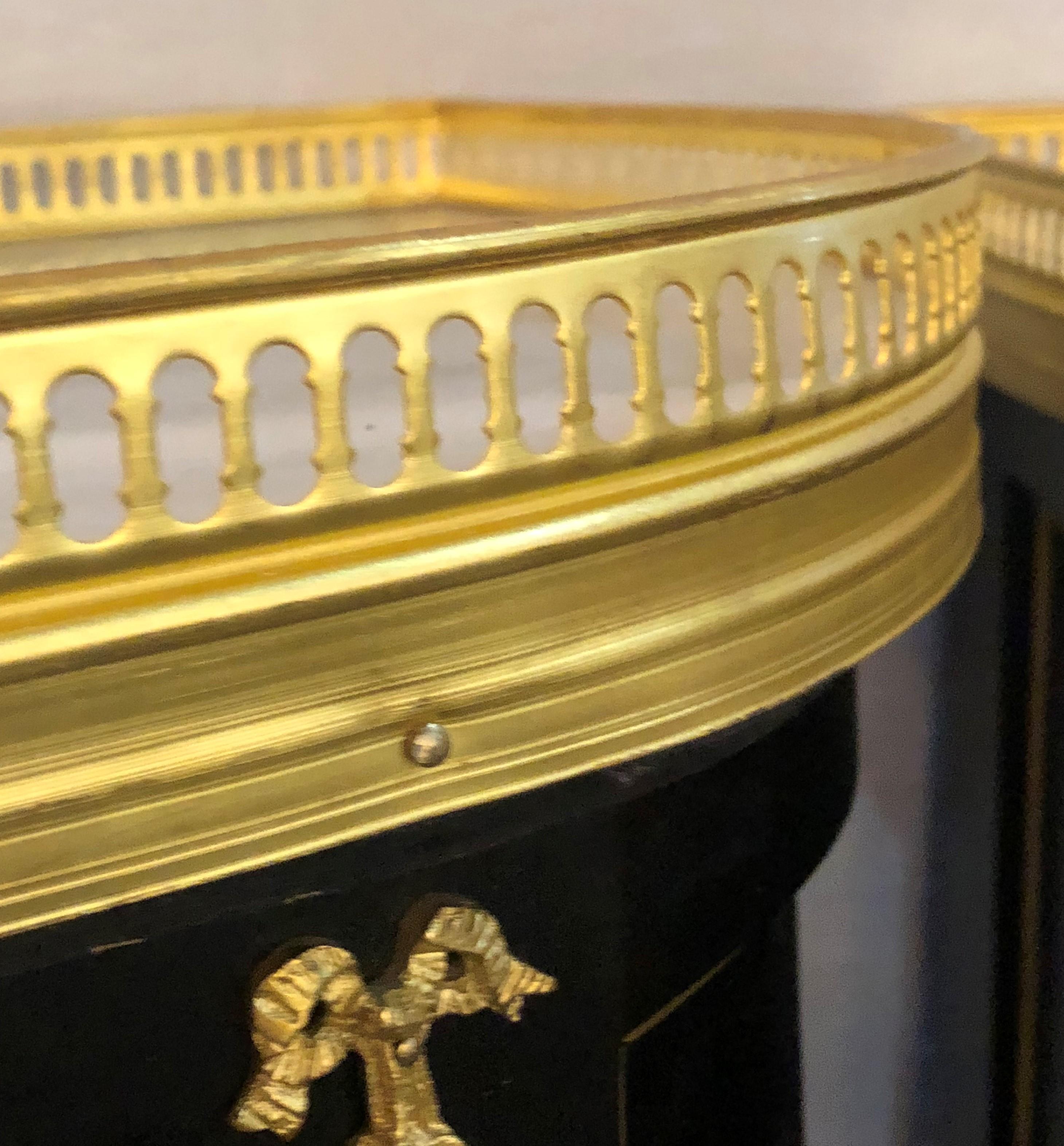 Pair of Jansen Inspired Marble-Top Galleried Ebonized End Tables / Nightstands 4