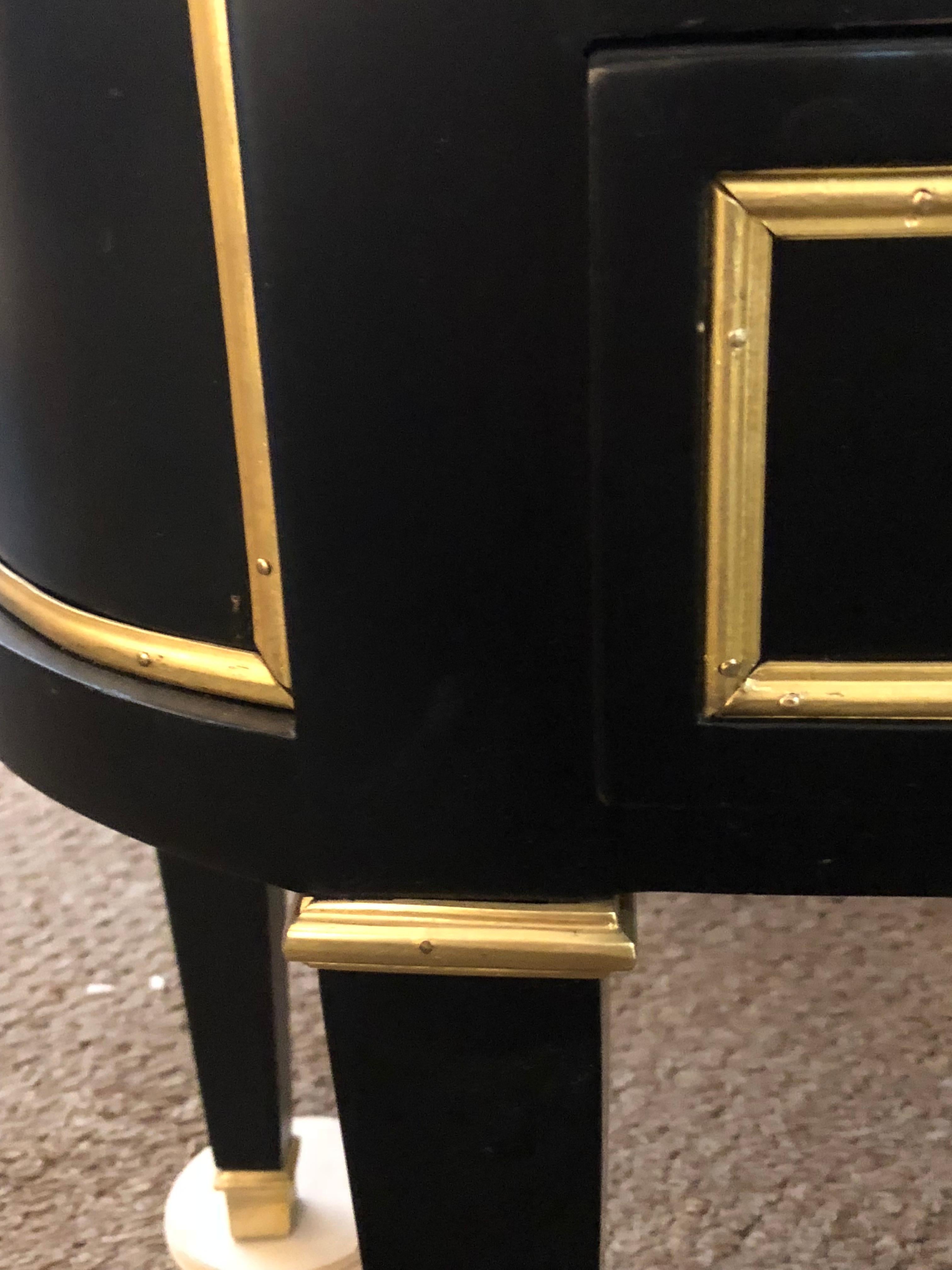 Pair of Jansen Inspired Marble-Top Galleried Ebonized End Tables / Nightstands 5
