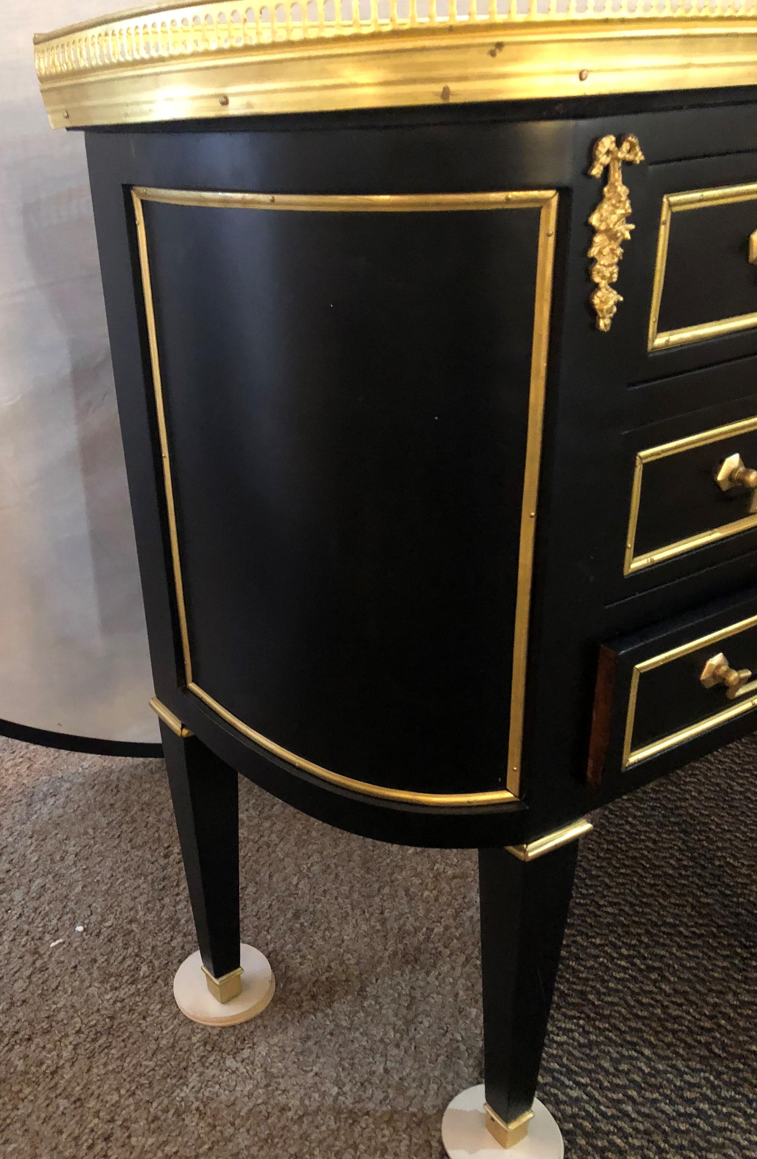 Pair of Jansen Inspired Marble-Top Galleried Ebonized End Tables / Nightstands 7