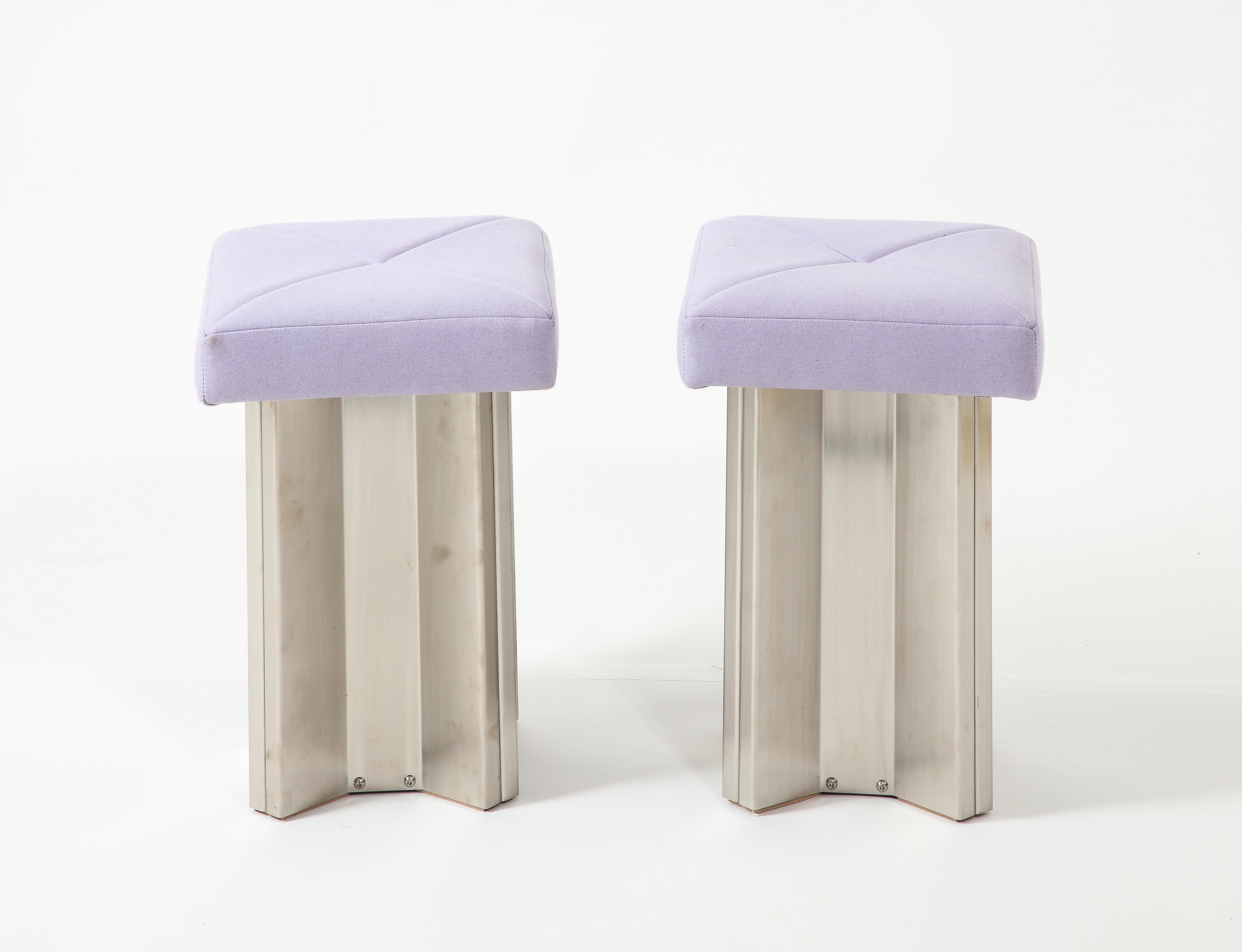 Pair of Jansen Stainless & lilac Cashmere, France 1960's For Sale 2