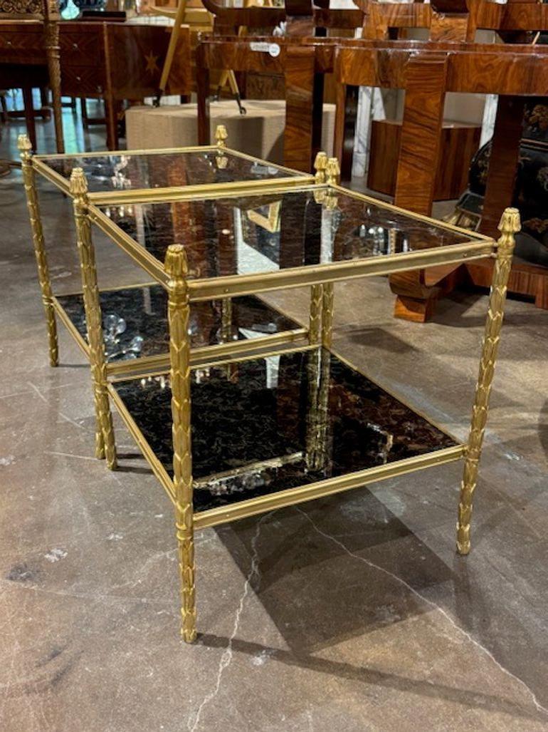 Cette paire de tables d'appoint en laiton et en verre Eleg de la collection Jansen Manner respire l'élégance et la sophistication. Parfait pour ajouter une touche de luxe à n'importe quelle pièce. Ces tables d'appoint sont à la fois fonctionnelles