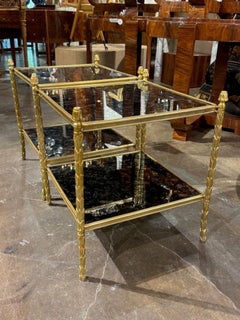 Pair of Jansen Manner Brass and Eglomise Glass Side Tables