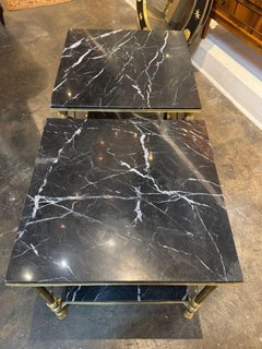 Pair of Jansen Manner Brass and Marble Side Tables