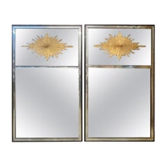 Pair of Jansen Manner Eglomise’ Sunburst Trumeau Mirrors