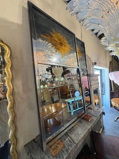 Pair of Jansen Manner Eglomise Sunburst Trumeau Mirrors