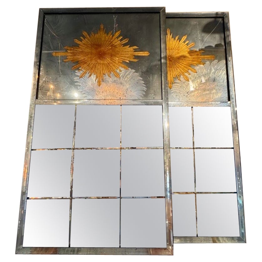 Coppia di specchi Trumeau a raggi di sole in stile Jansen