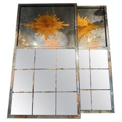 Pair of Jansen Manner Eglomise Sunburst Trumeau Mirrors