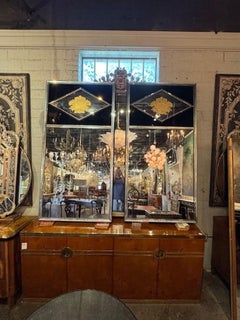 Pair of Jansen Manner Eglomise Trumeau Mirrors