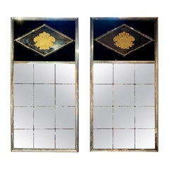 Pair of Jansen Manner Eglomise Trumeau Mirrors
