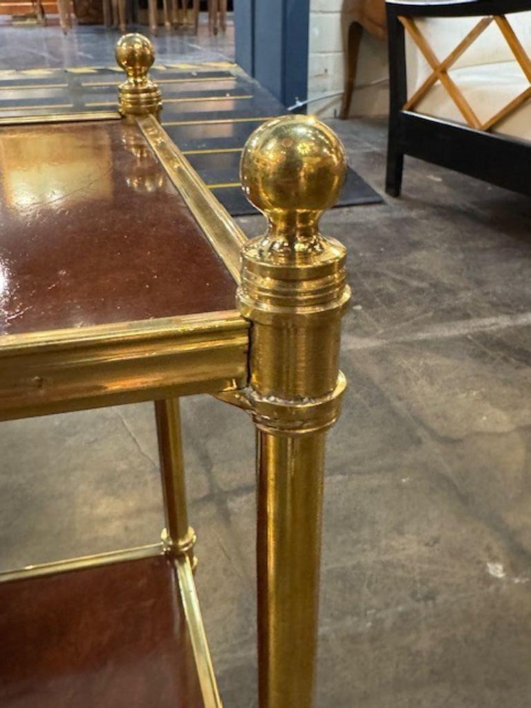 Pair of Jansen Manner Mahogany and Brass Side Tables In Good Condition For Sale In Dallas, TX