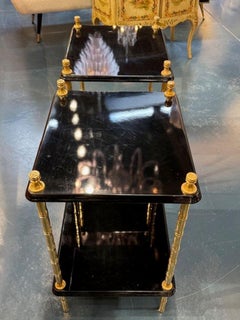 Pair of Jansen Style Black Lacquered and Brass Side Tables