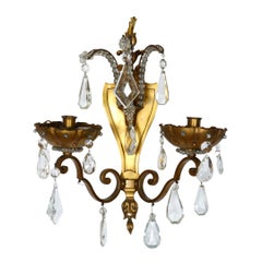Pair of Jansen Style Bronze Sconces with Crystal Prisms