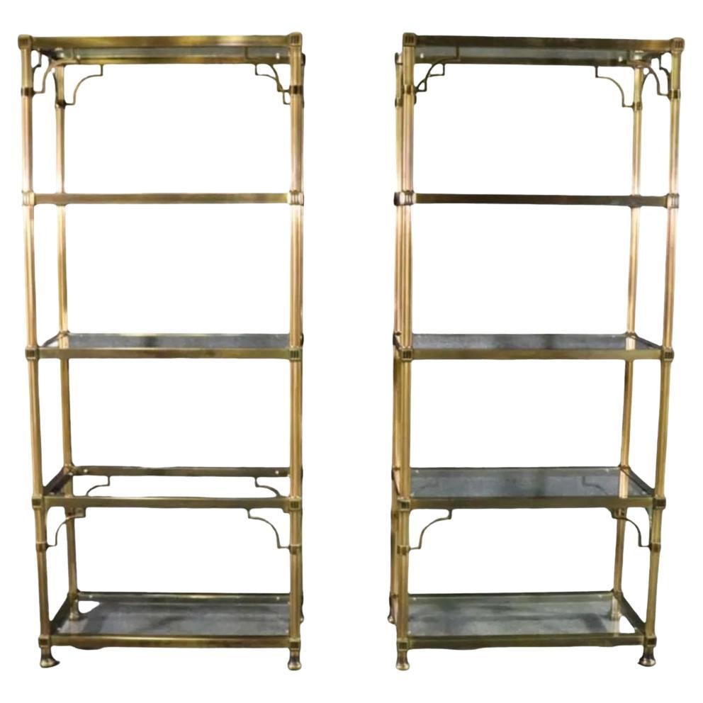 Pair of Jansen Style Etageres With Reeded Brass and Glass