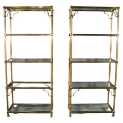 Pair of Jansen Style Etageres With Reeded Brass and Glass