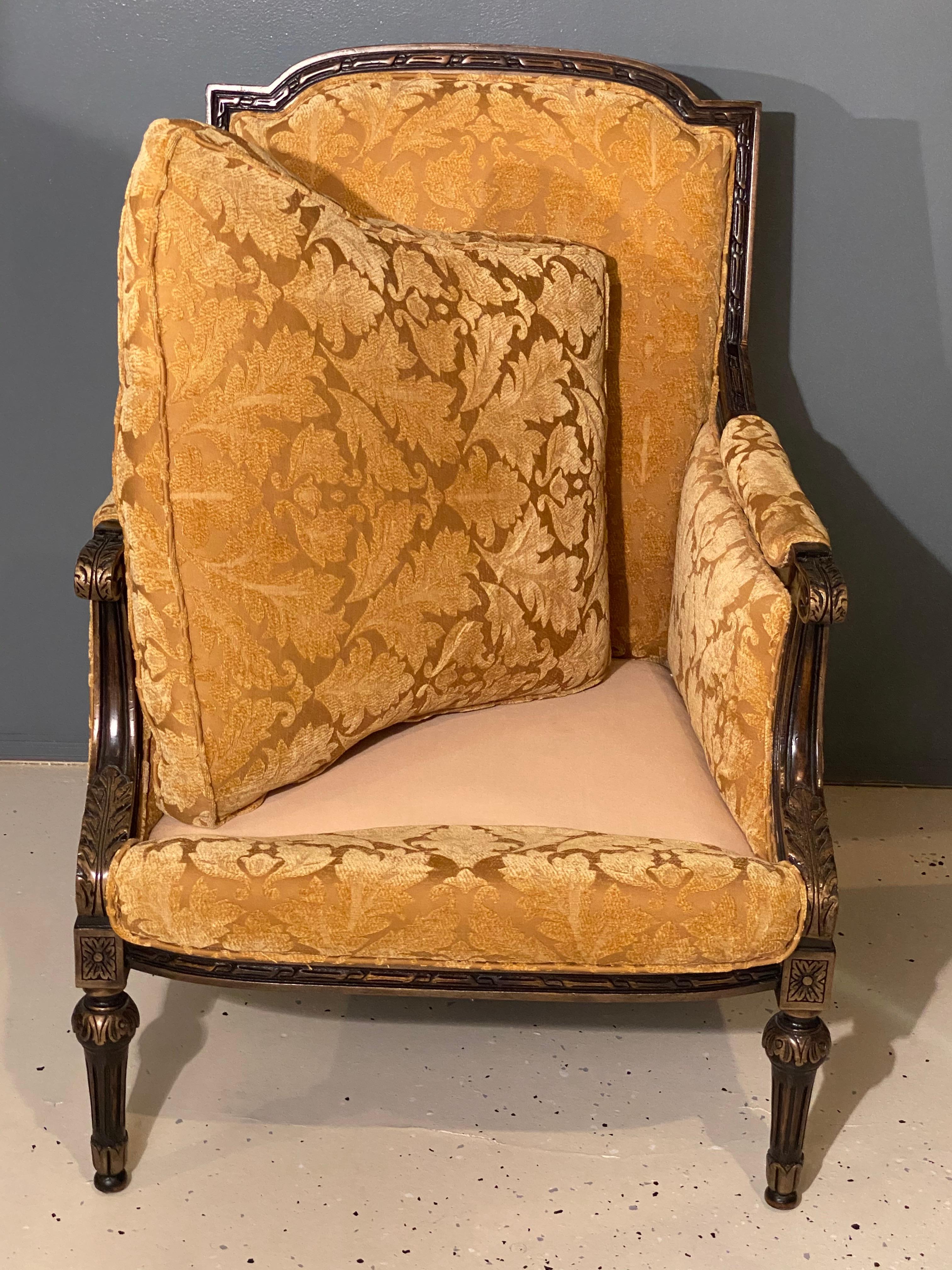 Pair of Jansen Style Fauteuils or Armchairs, Louis XVI Form with Velvet Fabric For Sale 5