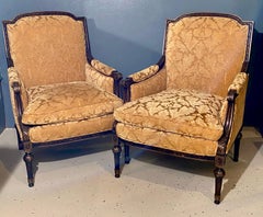 Pair of Jansen Style Fauteuils or Armchairs, Louis XVI Form with Velvet Fabric