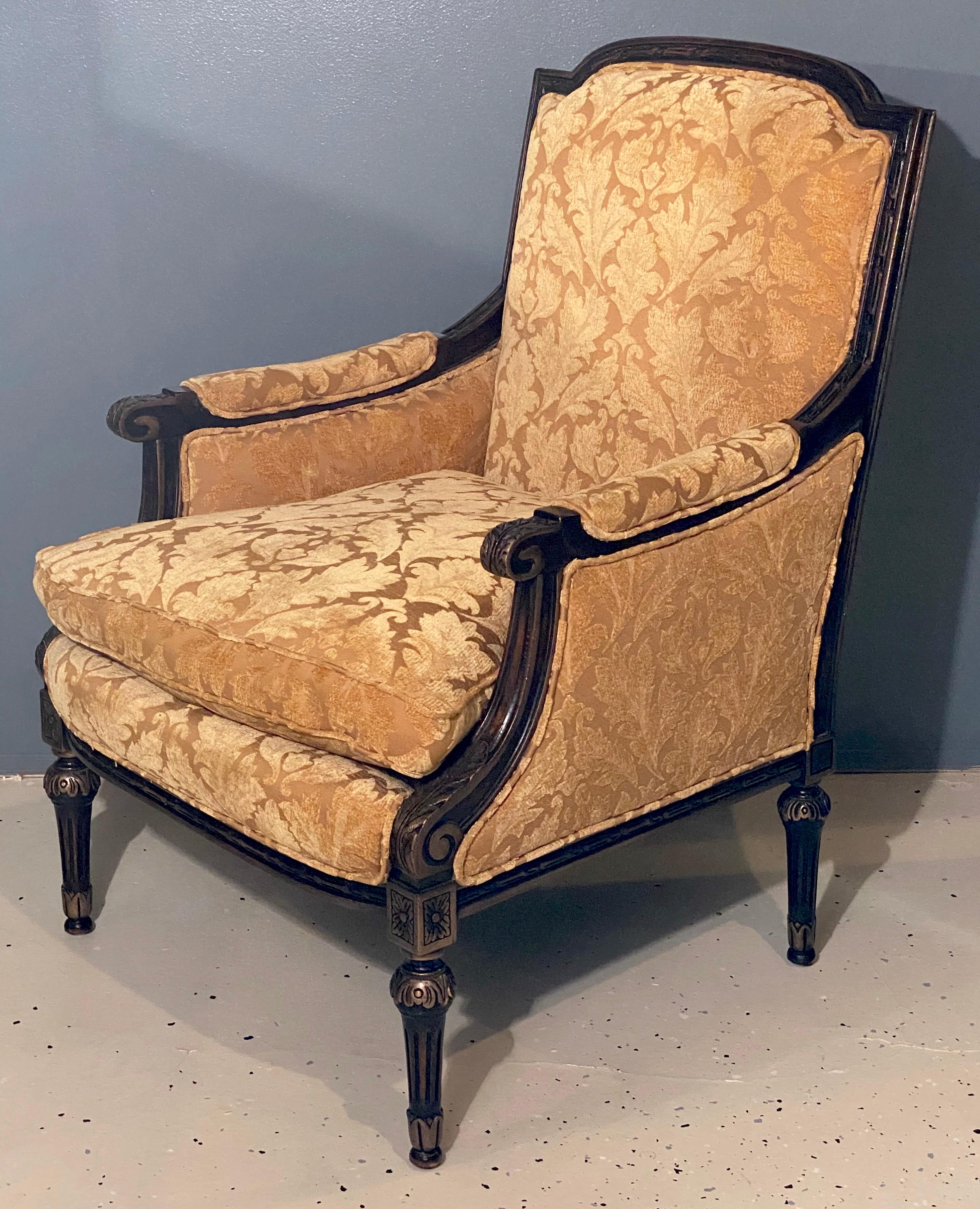 Pair of Jansen Style Fauteuils or Armchairs, Louis XVI Form with Velvet Fabric In Good Condition For Sale In Stamford, CT