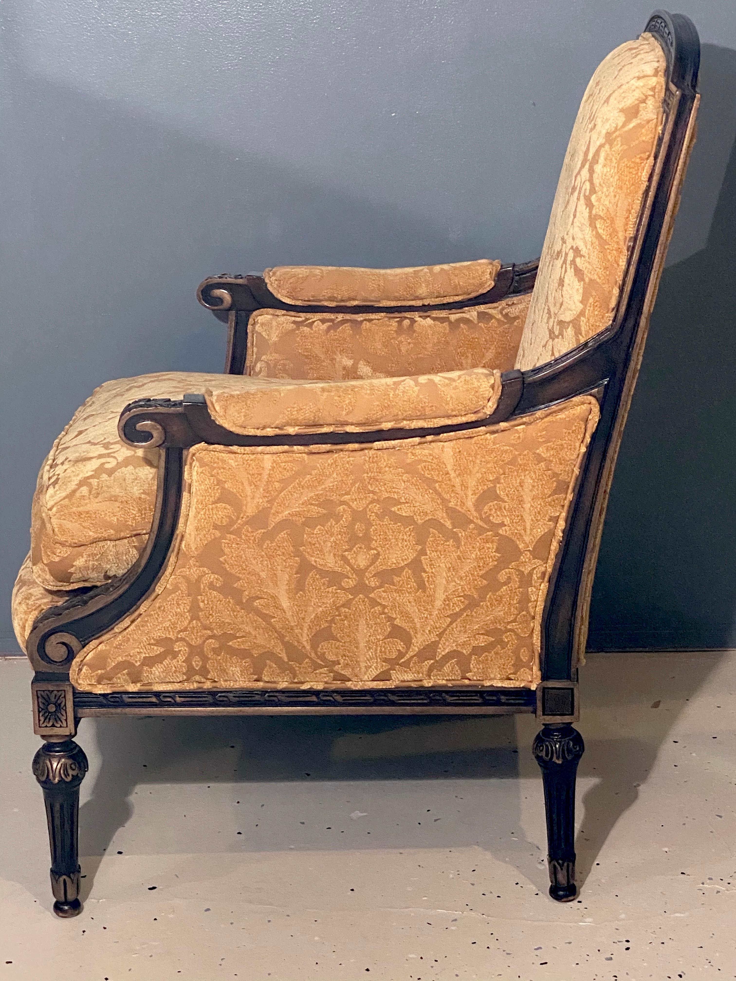 20th Century Pair of Jansen Style Fauteuils or Armchairs, Louis XVI Form with Velvet Fabric For Sale