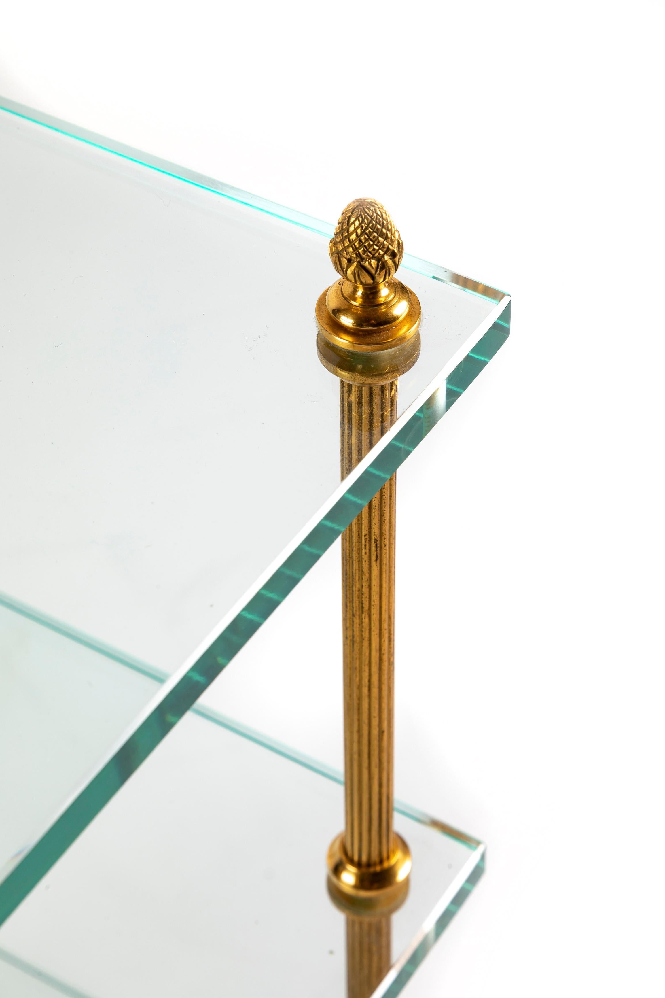 Pair of Jansen Style Gilt Bronze and Glass Triple Tier Side Tables For Sale 7