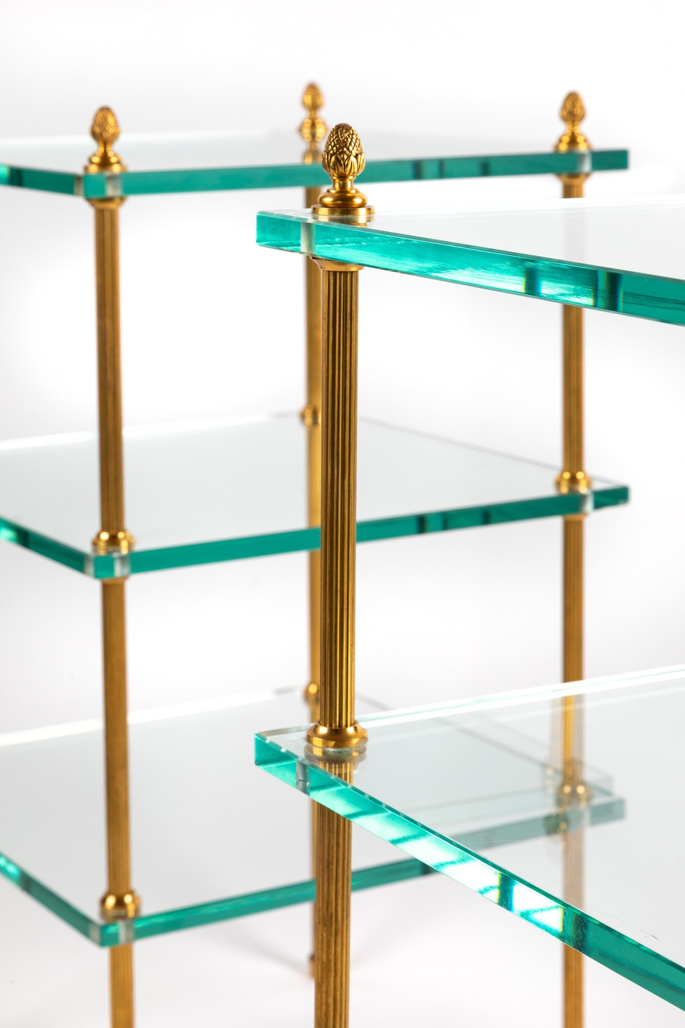 Pair of Jansen Style Gilt Bronze and Glass Triple Tier Side Tables For Sale 3
