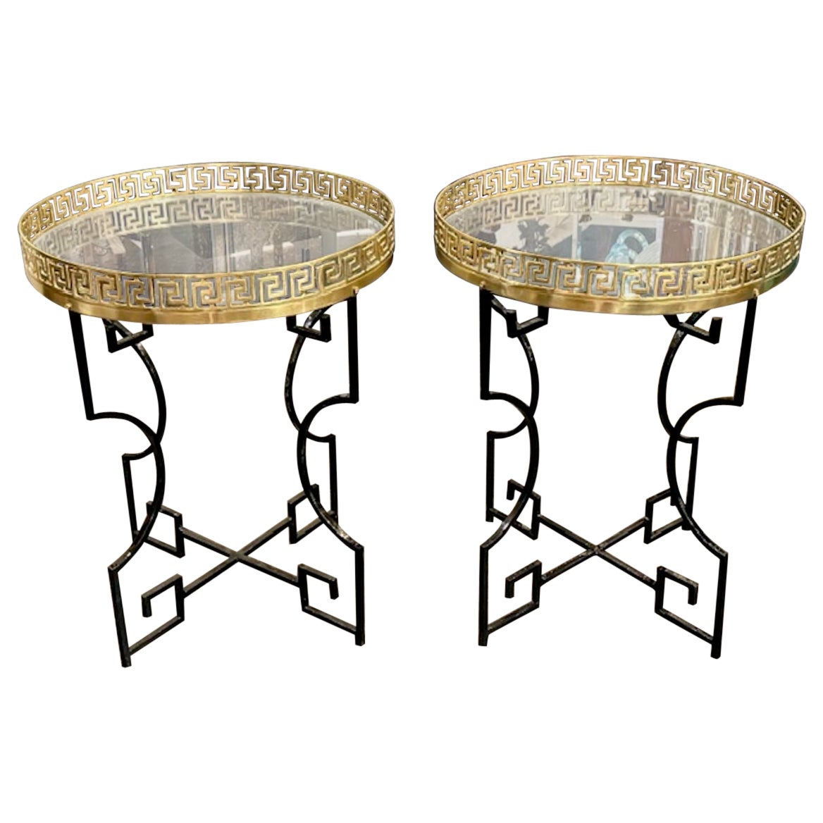 Pair of Jansen Style Greek Key Side Tables