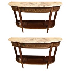 Pair of Jansen Style Marble-Top Bronze Mounted Consoles