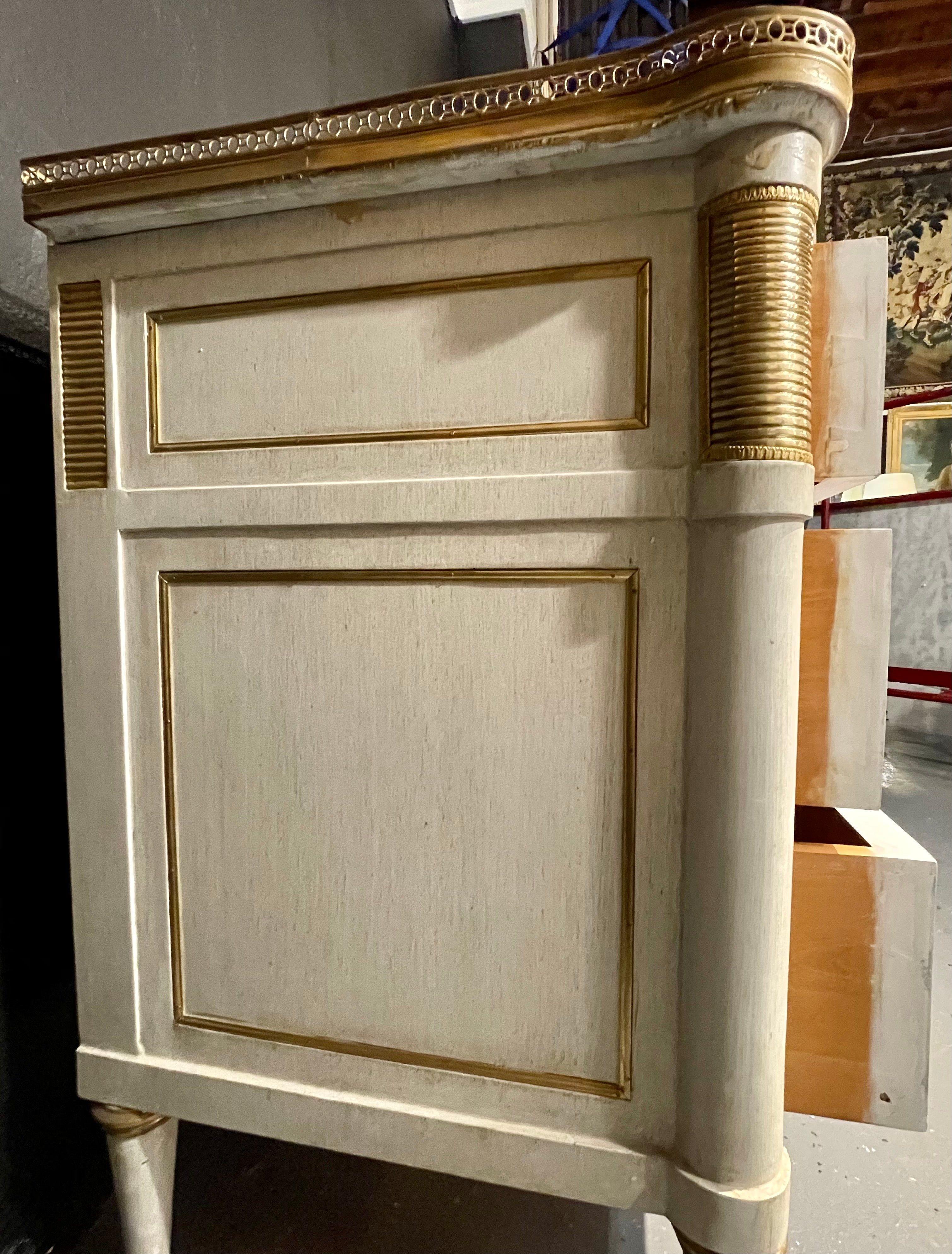 Pair of Jansen Style Marble Top Commodes / Nightstands Painted Linen Finished 8