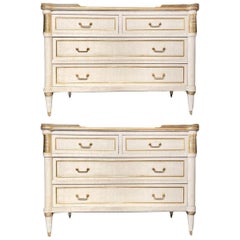 Pair of Jansen Style Marble Top Commodes / Nightstands Painted Linen Finished