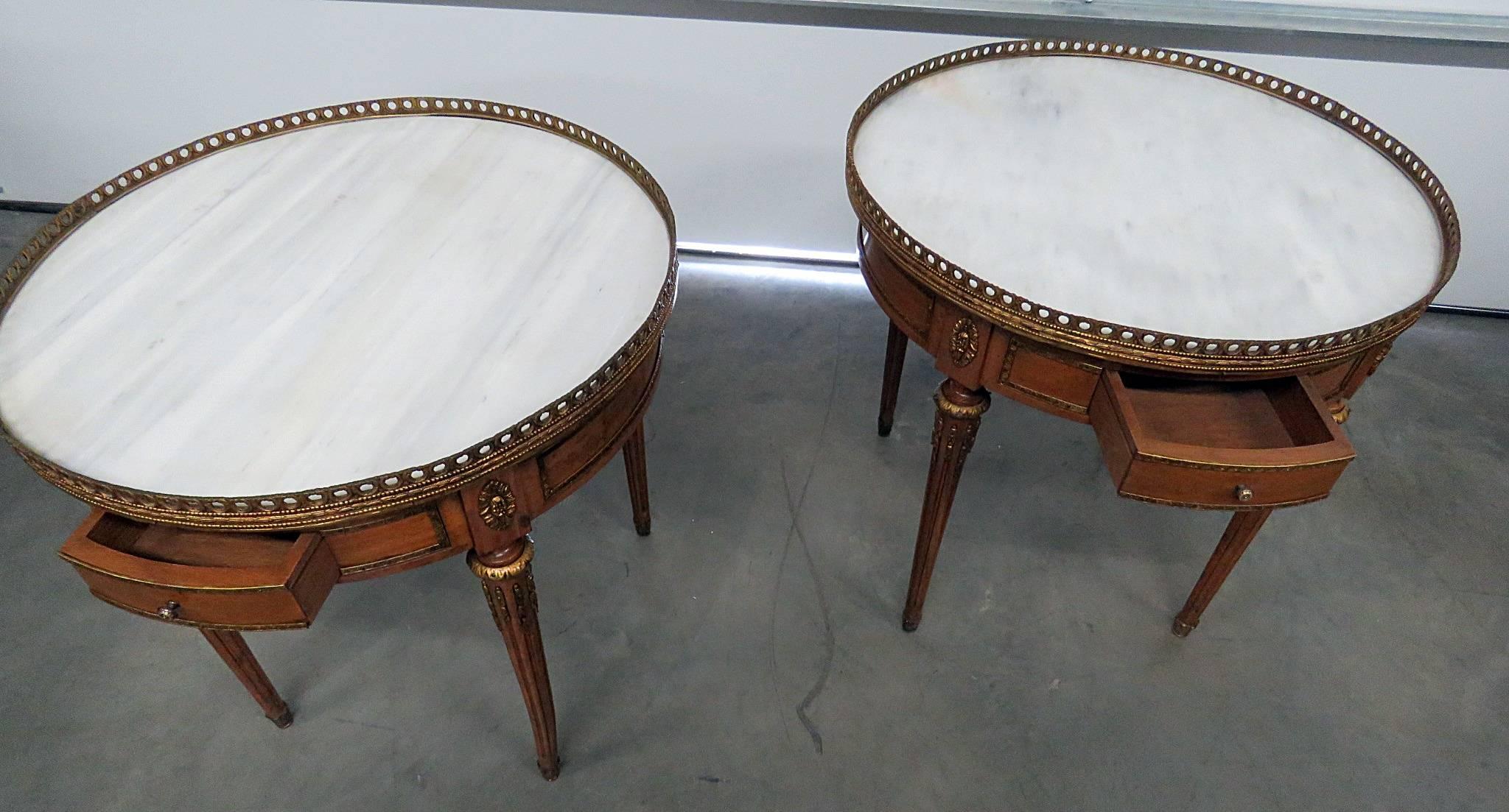 Louis XV Pair of Jansen Style Marble-Top End Tables