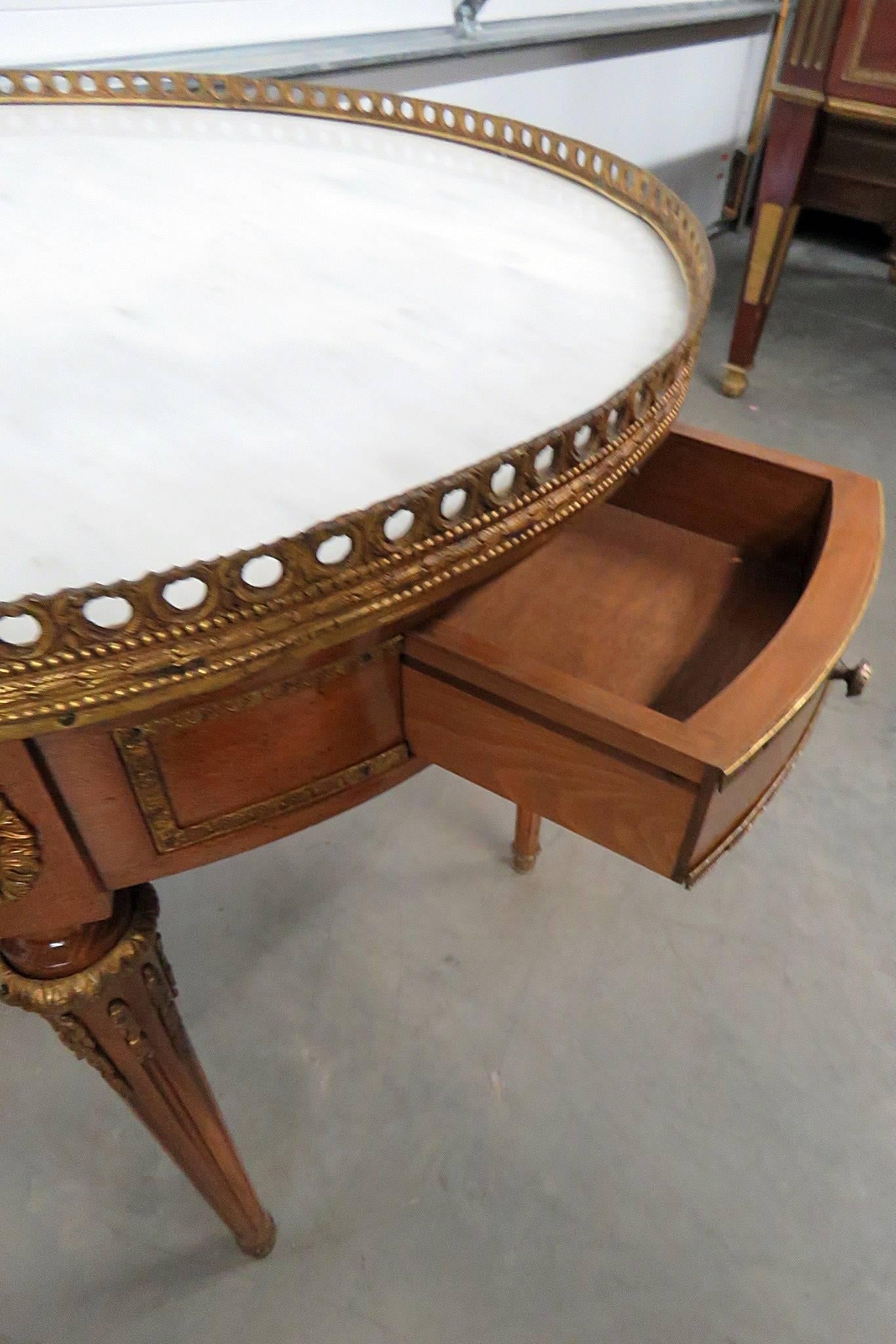 French Pair of Jansen Style Marble-Top End Tables