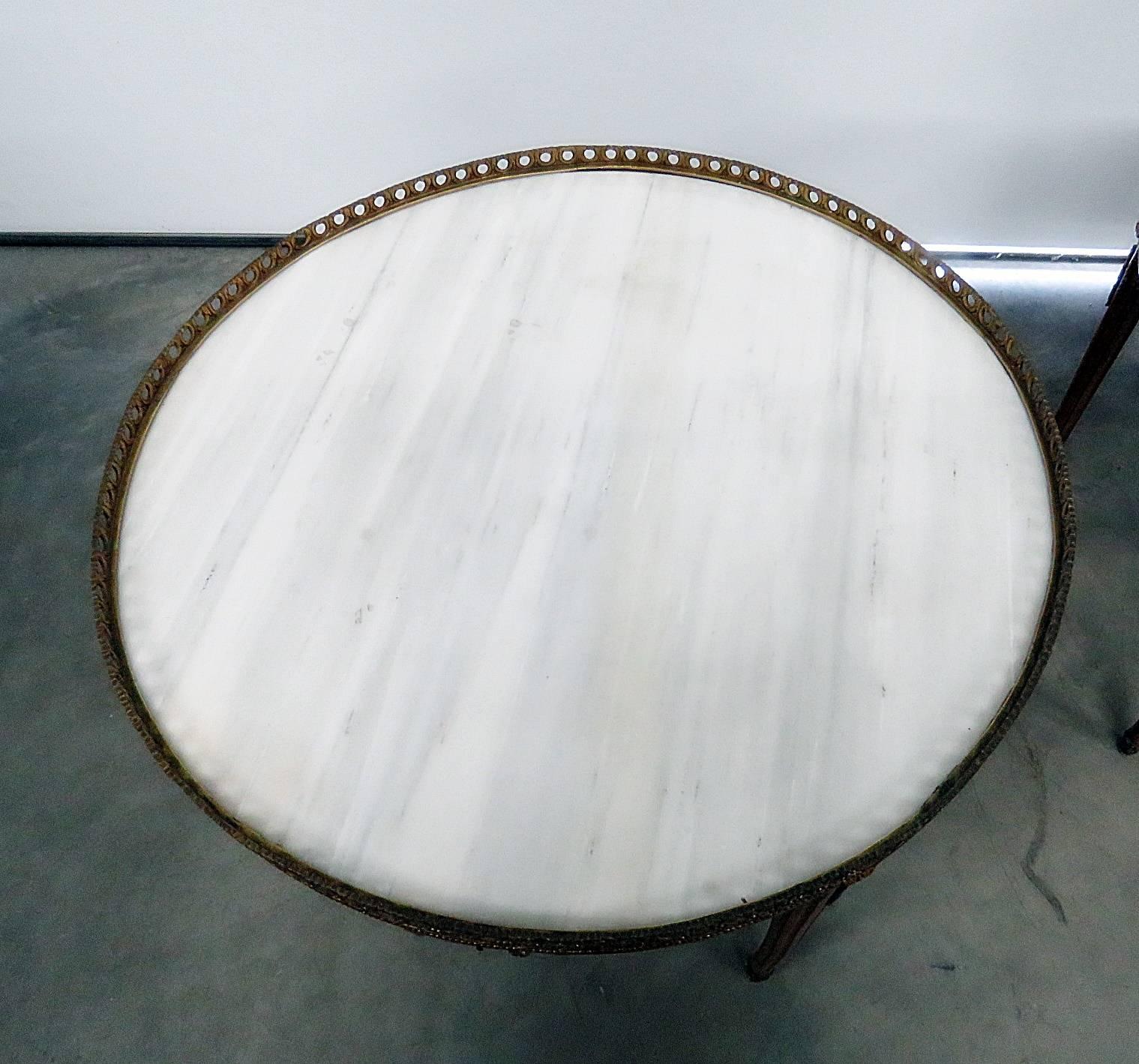 Pair of Jansen Style Marble-Top End Tables In Good Condition In Swedesboro, NJ