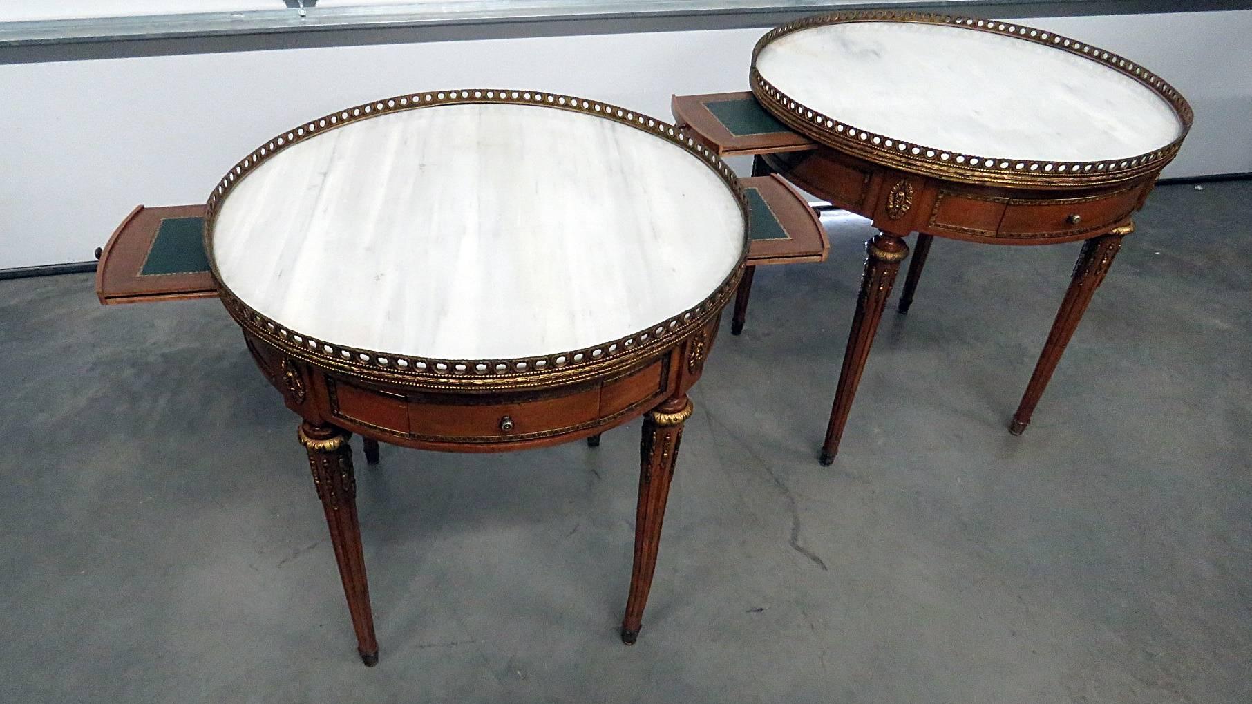 Brass Pair of Jansen Style Marble-Top End Tables