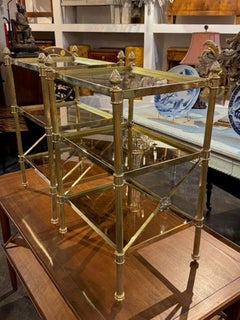Pair of Jansen Style Polished Brass Side Tables
