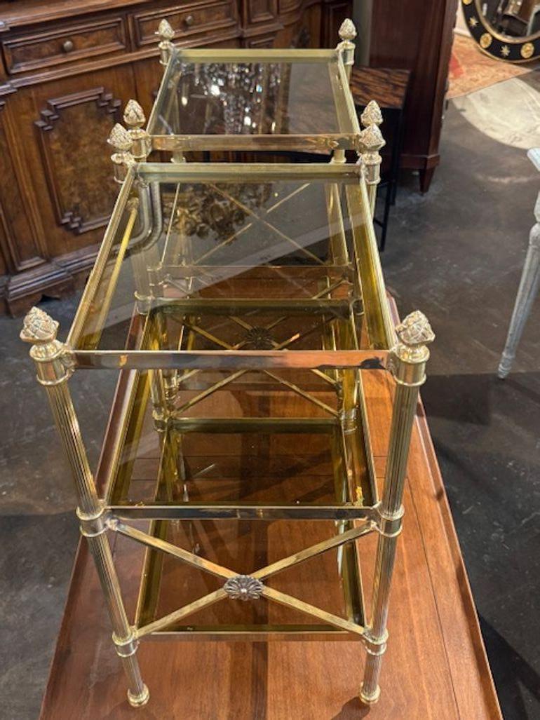 Pair of Jansen Style Polished Brass Side Tables im Zustand „Gut“ im Angebot in Dallas, TX
