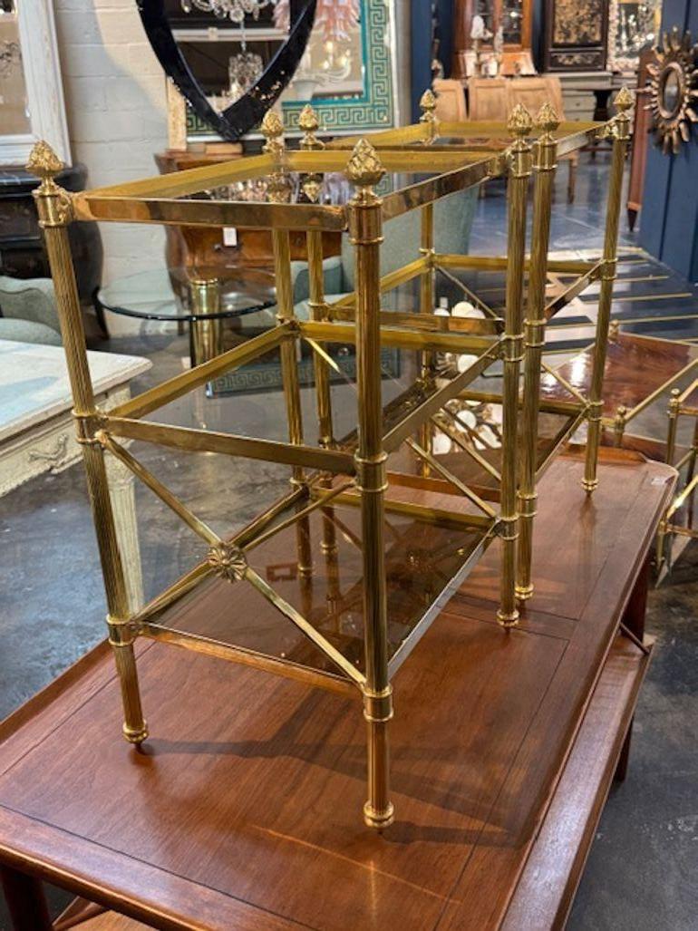 Pair of Jansen Style Polished Brass Side Tables (Messing) im Angebot