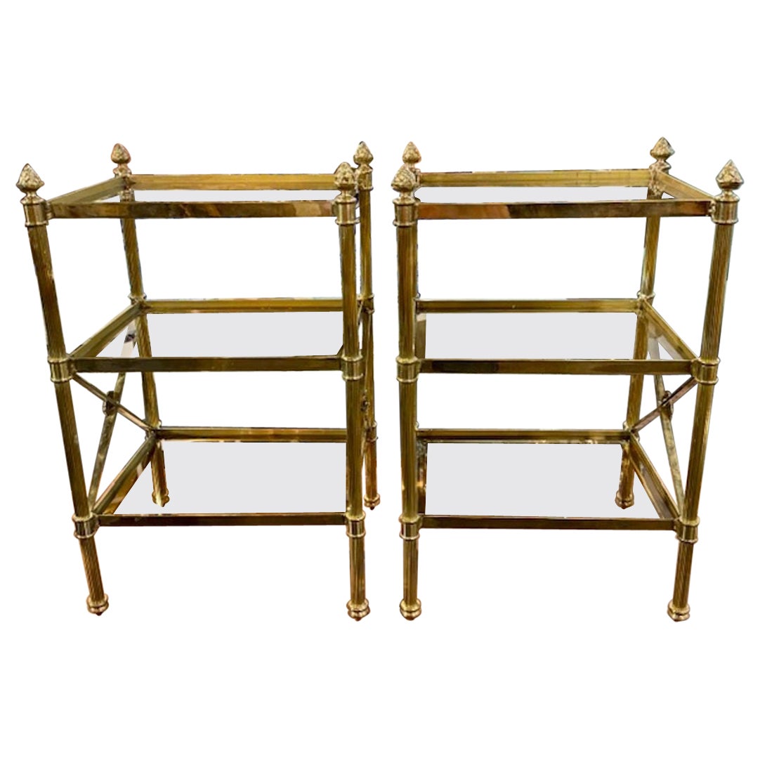 Pair of Jansen Style Polished Brass Side Tables im Angebot