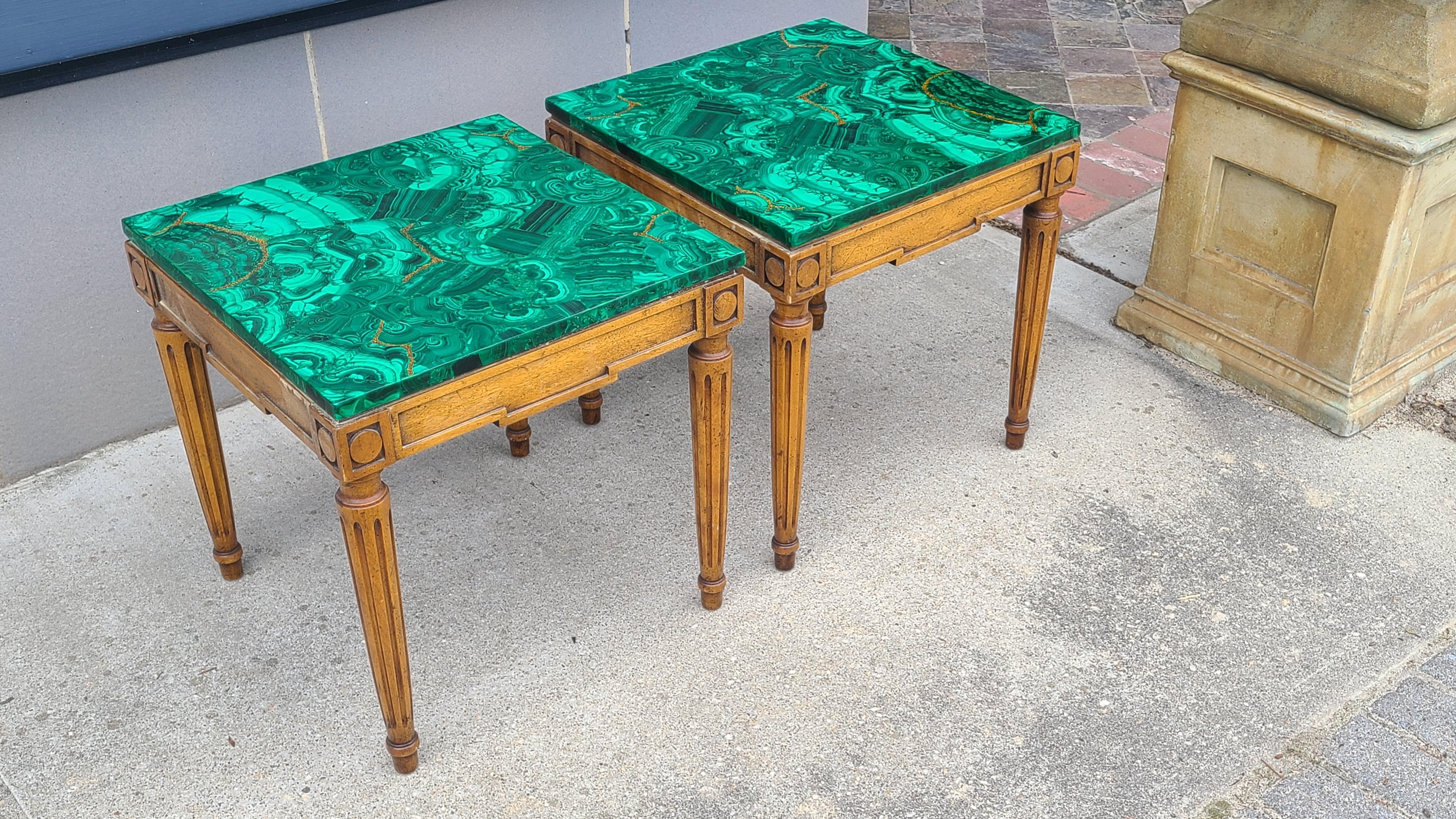 American Pair of Jansen Style Side Tables with Malachite Tops For Sale